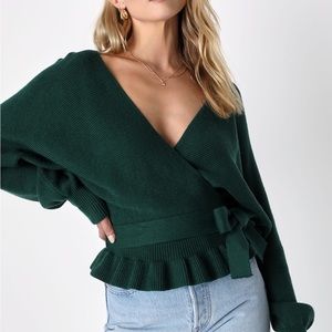 Lulus
Sweet and Sophisticated Hunter Green Knit Faux-Wrap Sweater